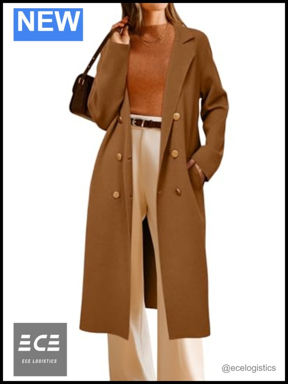 Wool Blend Double Breasted Notch Lapel Long Cardigan Overcoat